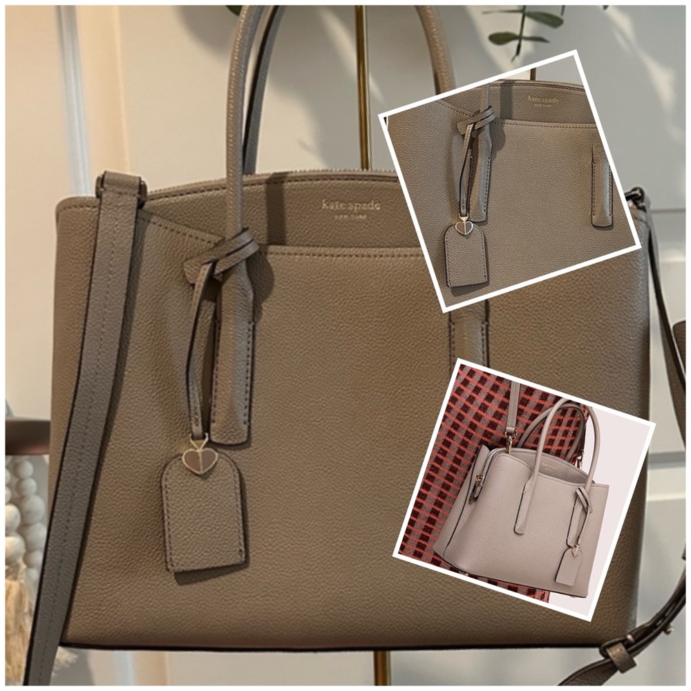Authentic ♠️ Kate Spade New York ♠️ Large Margaux Satchel in Gray Pebble Leather